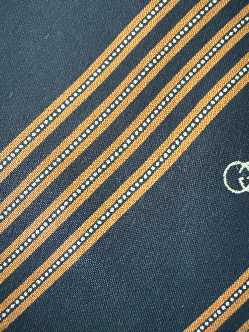 Vintage Gucci Mens Tie 100% Silk Made In Italy Classic Luxury GG Navy Blue Gold